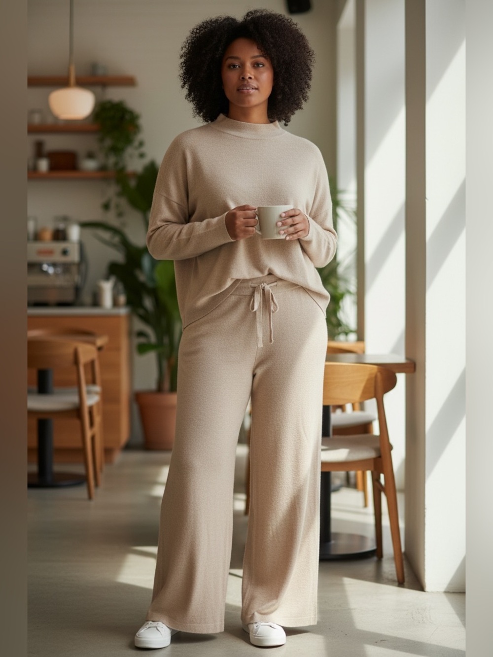 Max Studio London 2-Piece Set: Soft Comfortable Pants/Top in Heathered Sand (XL)